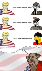 soyak, amerimutt, asian, bloodshot eyes, chad, china, closed eyes, clothes, comic, communism