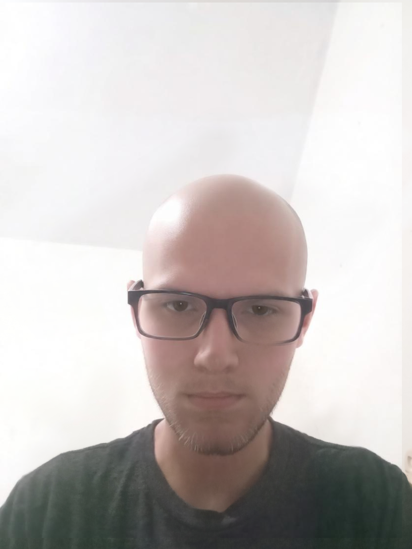 soyak, irl soyjaks, 1soyjak, bald, brown eyes, closed mouth, front view, glasses, gray hair, half body