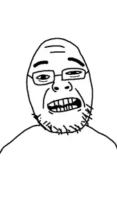 trickerjak, 1soyjak, bald, black eyes, eyebrows, front view, glasses, half closed eyes, half open mouth, looking at you