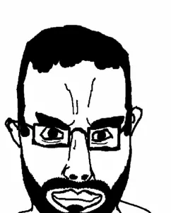 chudjak, chudjak front, 1soyjak, beard, black eyes, black hair, closed mouth, ear, eyebrows, fifttag