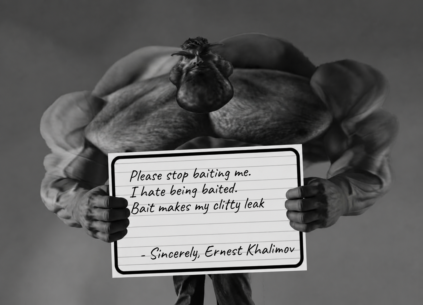 gigachad, petachad, anti bait, anti-bait, antibait, bait, black and white, buff, ernest khalimov, gray background