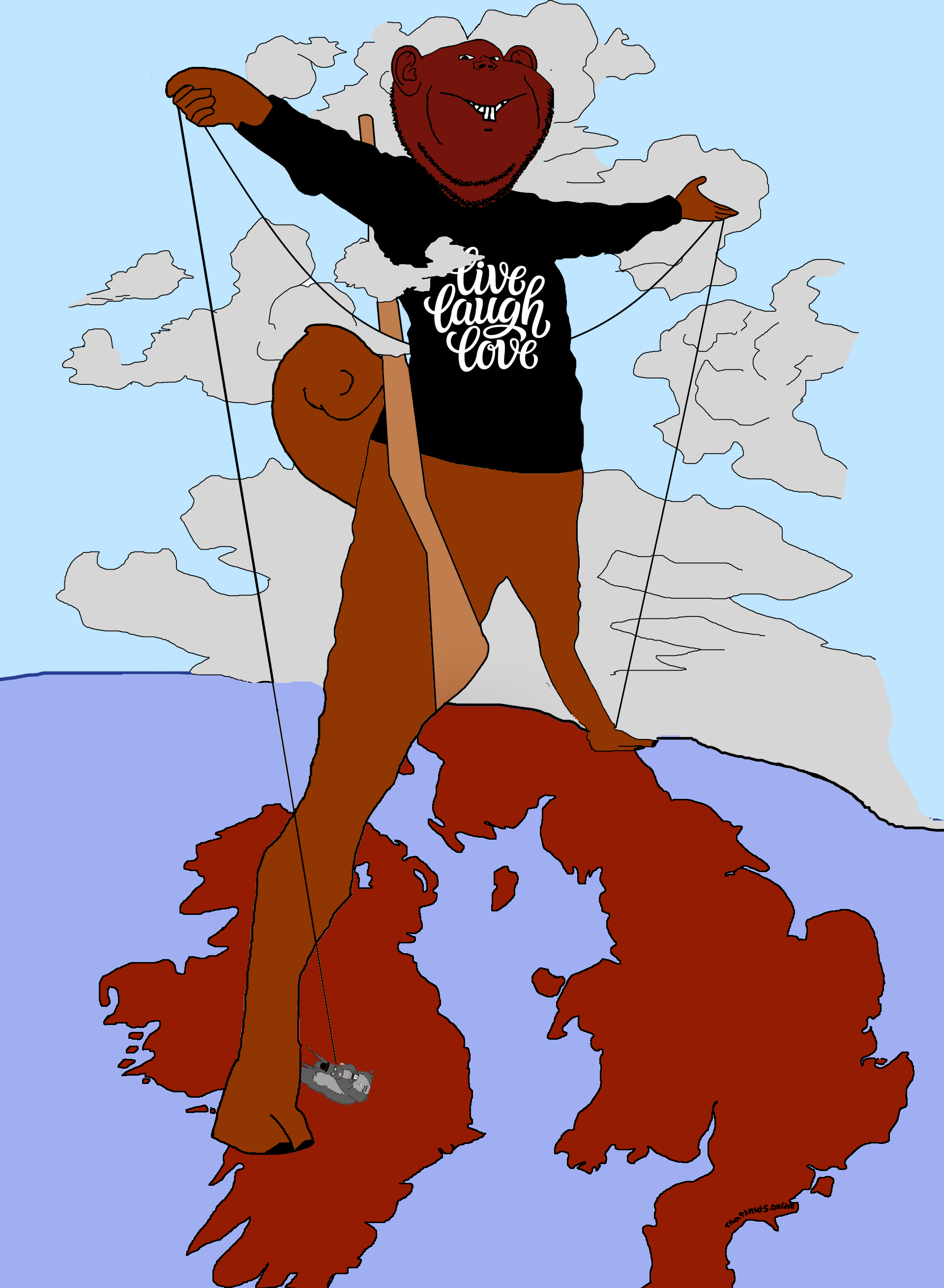 feraljak, impish soyak ears, feralsquirrel, squirreljak, the rhodes colossus, 2soyjaks, animal, black eyes, blue background, brown hair