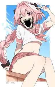 astolfo, markiplier soyjak, 1soyjak, anime, blue background, blue sky, bow, closed eyes, cloud, clouds