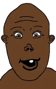 vlodson, 1soyjak, bald, black skin, brown skin, ear, forehead lines, front view, looking at you, nigger