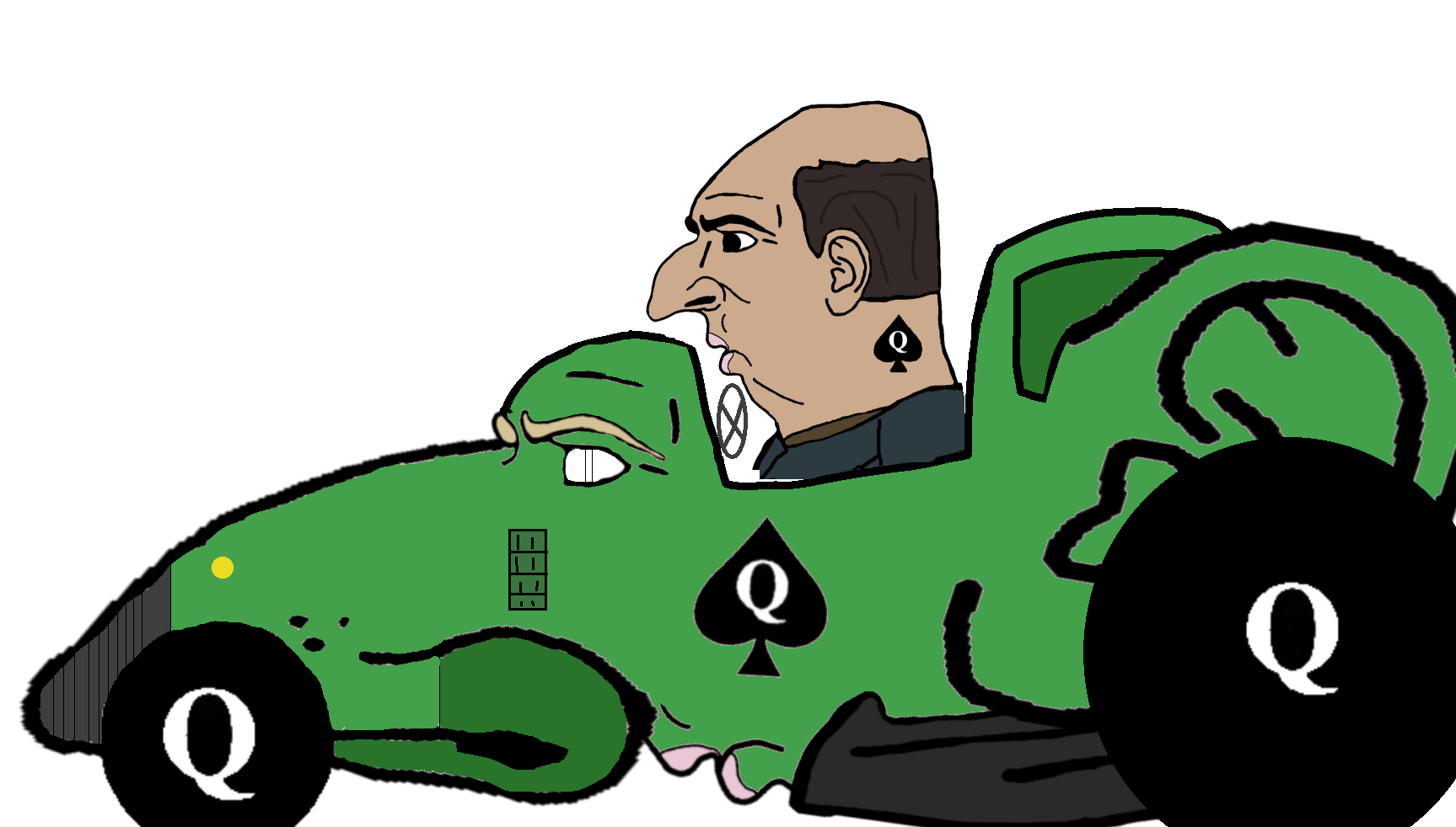 anton chigurh, yes chad, yes chinlet, yes rat, 2nas, black eyes, brown hair, driving, fat, frown