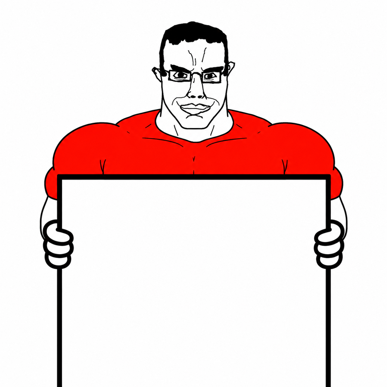 chudjak, duzjak, 1soyjak, black eyes, black hair, buff, closed mouth, front view, glasses, hair