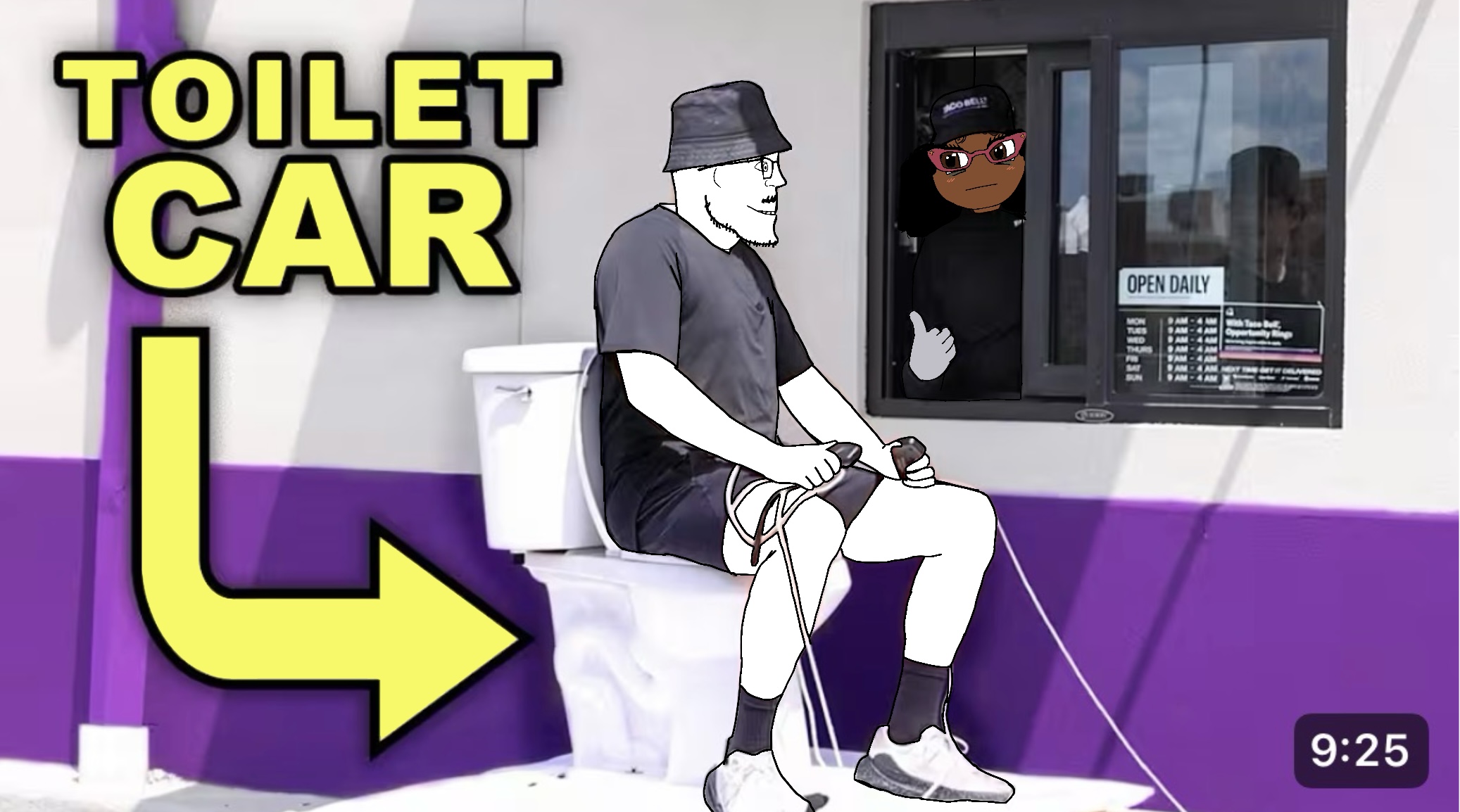 Going to Taco Bell Already on the Toilet - https://youtu.be/9tQjD196vHc?si=tgFciMpg-pXtXDVB