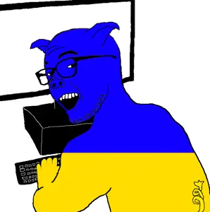 zoomer on computer, animal, computer, flag, glasses, open mouth, pig, smile, soyjak, stubble