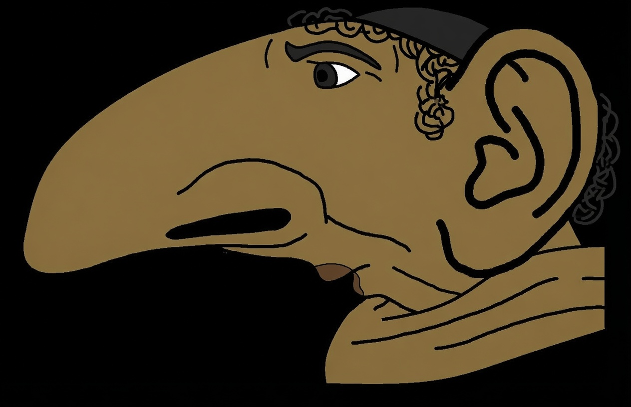 yes chad, yes chinlet, yes rat, 1soyjak, black background, black eyes, black hair, brown skin, closed mouth, clothes
