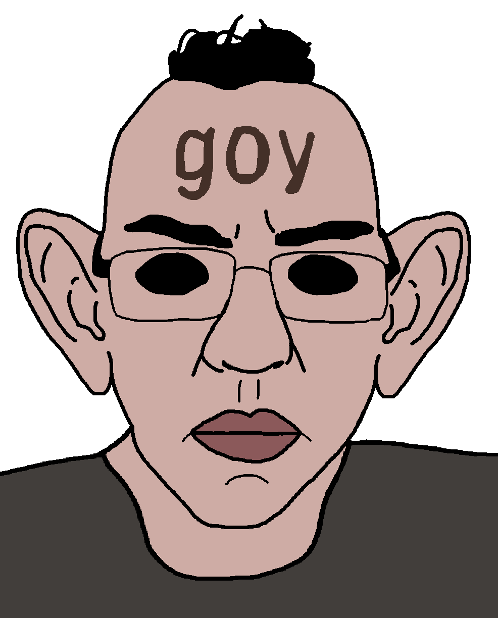 chudjak, muttrick, patrick, amerimutt, 1soyjak, big ears, black eyes, closed mouth, clothes, ear