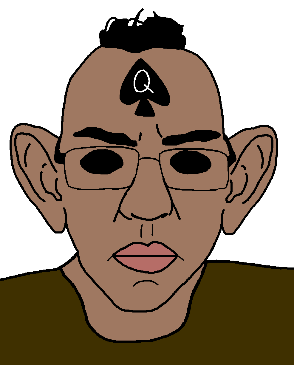 chudjak, muttrick, patrick, 1soyjak, big ears, black eyes, blacked, brown shirt, brown skin, closed mouth