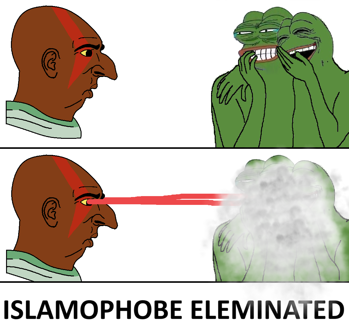 kratos, pepe, yes chad, yes chinlet, christphobe eleminated, 6nas, bald, black eyes, brown skin, christphobe