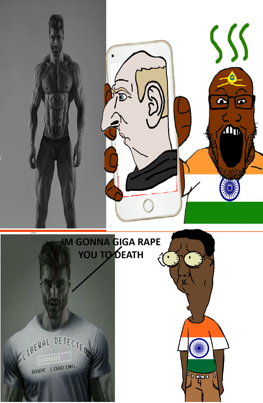 gigachad, yes chad, yes chinlet, chudjak, 2soyjaks, 3nas, black eyes, black hair, blonde hair, blue eyes