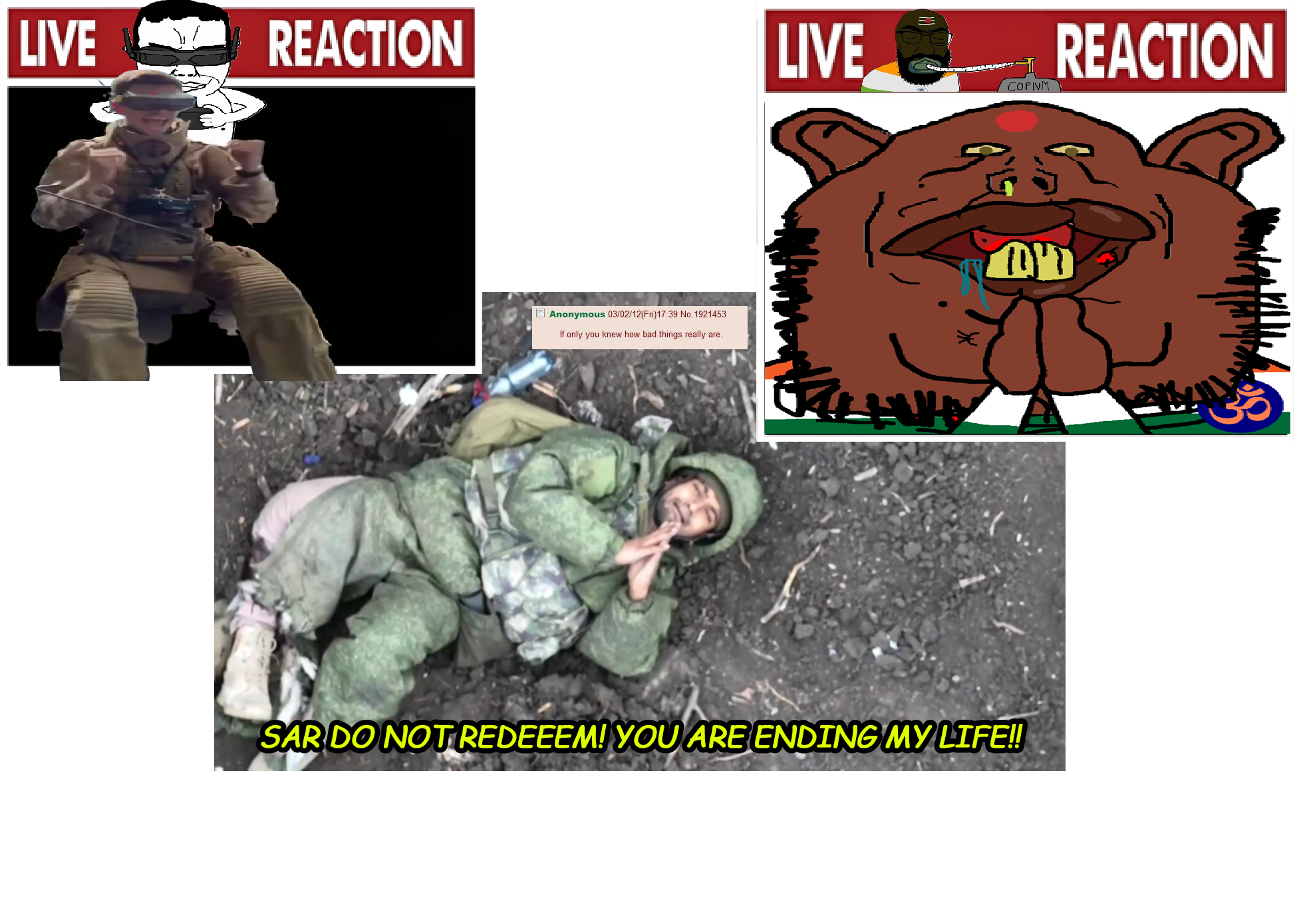 chudjak, feraljak, impish soyak ears, tetojak, 2soyjaks, bald, begging, black hair, brown eyes, closed mouth
