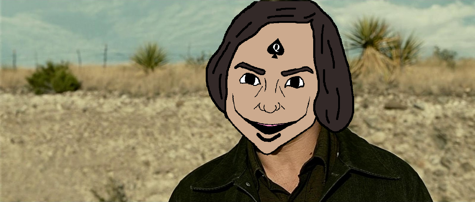 anton chigurh, yes chad, yes chad front, yes mutt, 1nas, black eyes, brown hair, front view, hair, half body