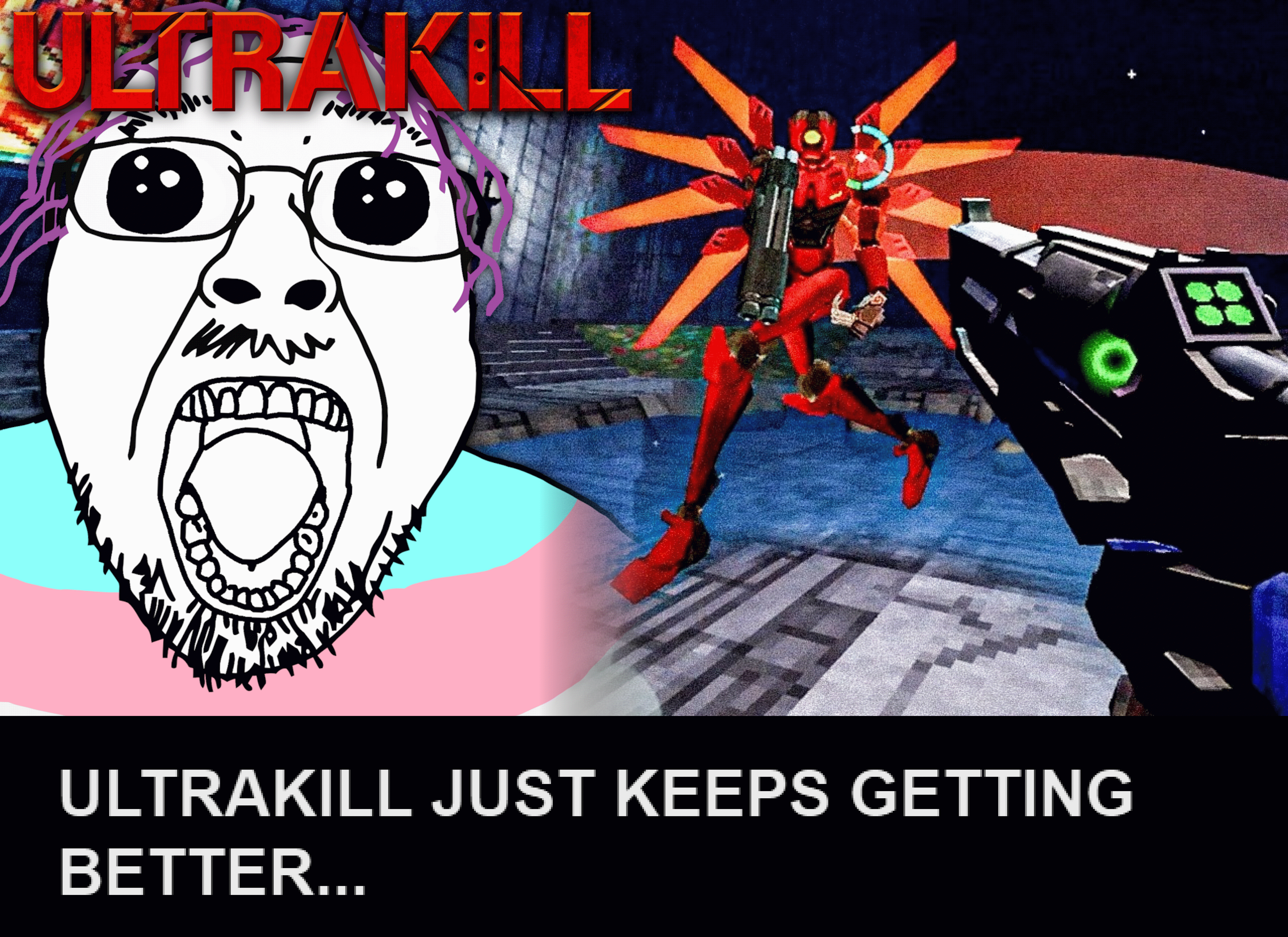 v2 (ultrakill), bernd, troonjak, oh my god she is so attractive, 1soyjak, balding, black eyes, clothes, eyebrows, fat