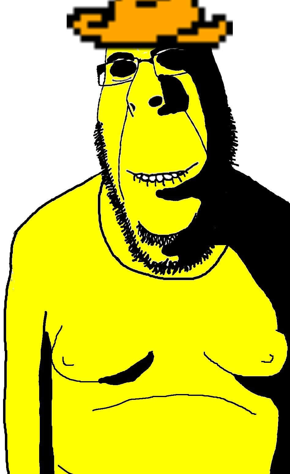 rapeson, cobson, hornyson, rapeson, 1soyjak, bald, closed mouth, fat, front view, glasses