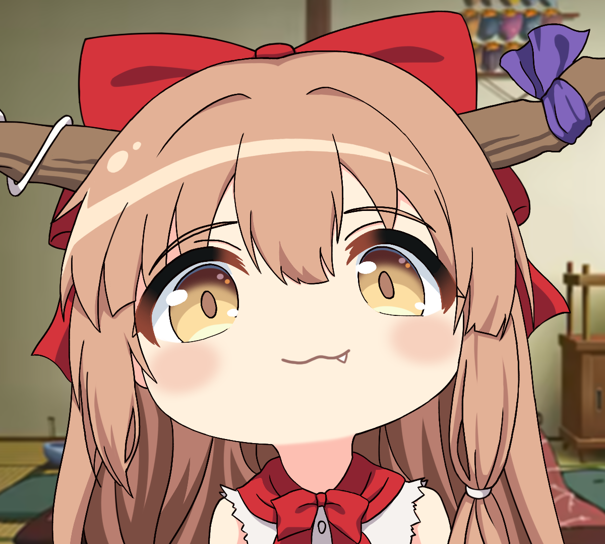 suika ibuki, smuglet, 1soyjak, anime, blonde hair, brown eyes, closed mouth, clothes, cute, drawn background