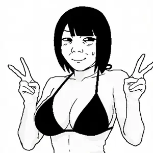 kuzjak, temuchan, femjak, foidjaks, 1soyjak, big breasts, bikini, black eyes, black hair, blush