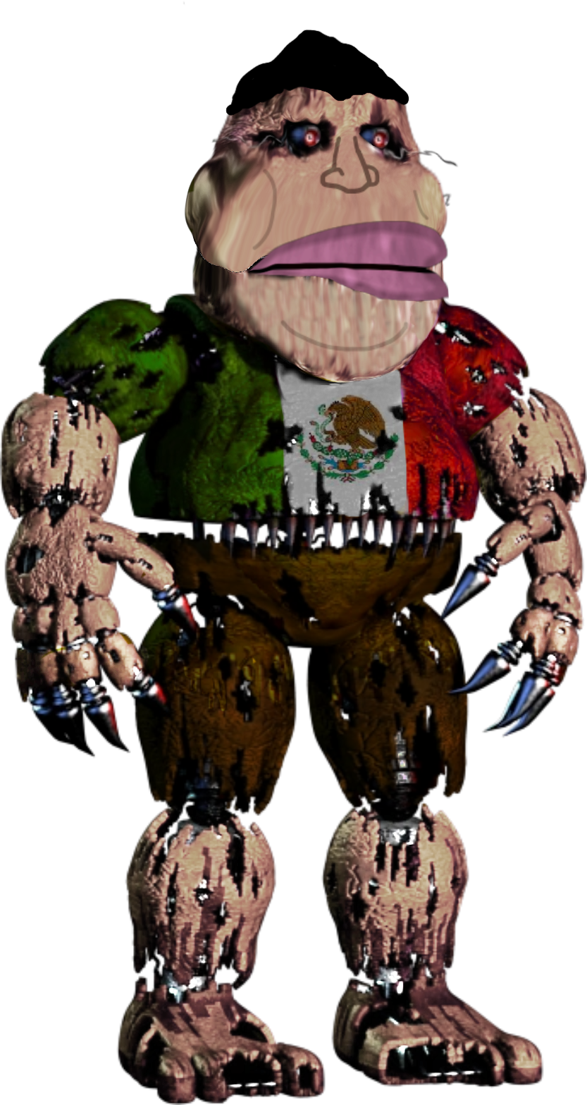 meximutt, 1soyjak, angry, animatronic, belly, belly mouth, black hair, brown shorts, cheeks, chin