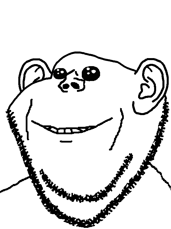 impish soyak ears, oh my god she is so attractive, 1soyjak, bald, chin, double chin, ear, grin, monochrome, no glasses