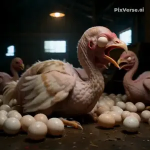 gigachad, 'o dying to random soyjaks and nas, 'o, animated, black hair, blood, buff, chicken factory ('o), egg, eggs
