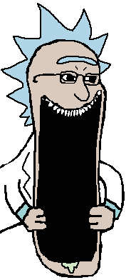 rick sanchez, soyak, sprokejak, blue hair, drool, glasses, hand, no beard, open mouth, spiky hair