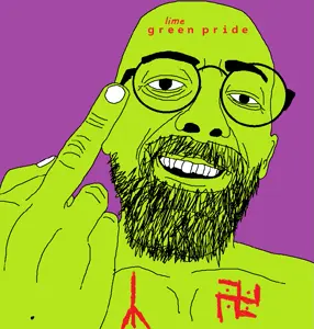 daedaluson, beard, ear, glasses, green, green skin, hands, middle finger, soyjak, swastika