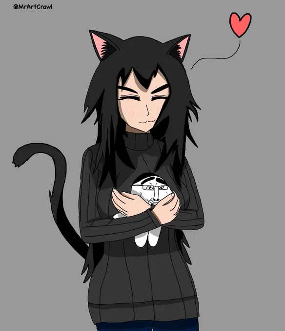 mrartcrawl, alunya, chudjak, patrick, 1soyjak, black hair, cat ears, catgirl, chuddie, closed eyes