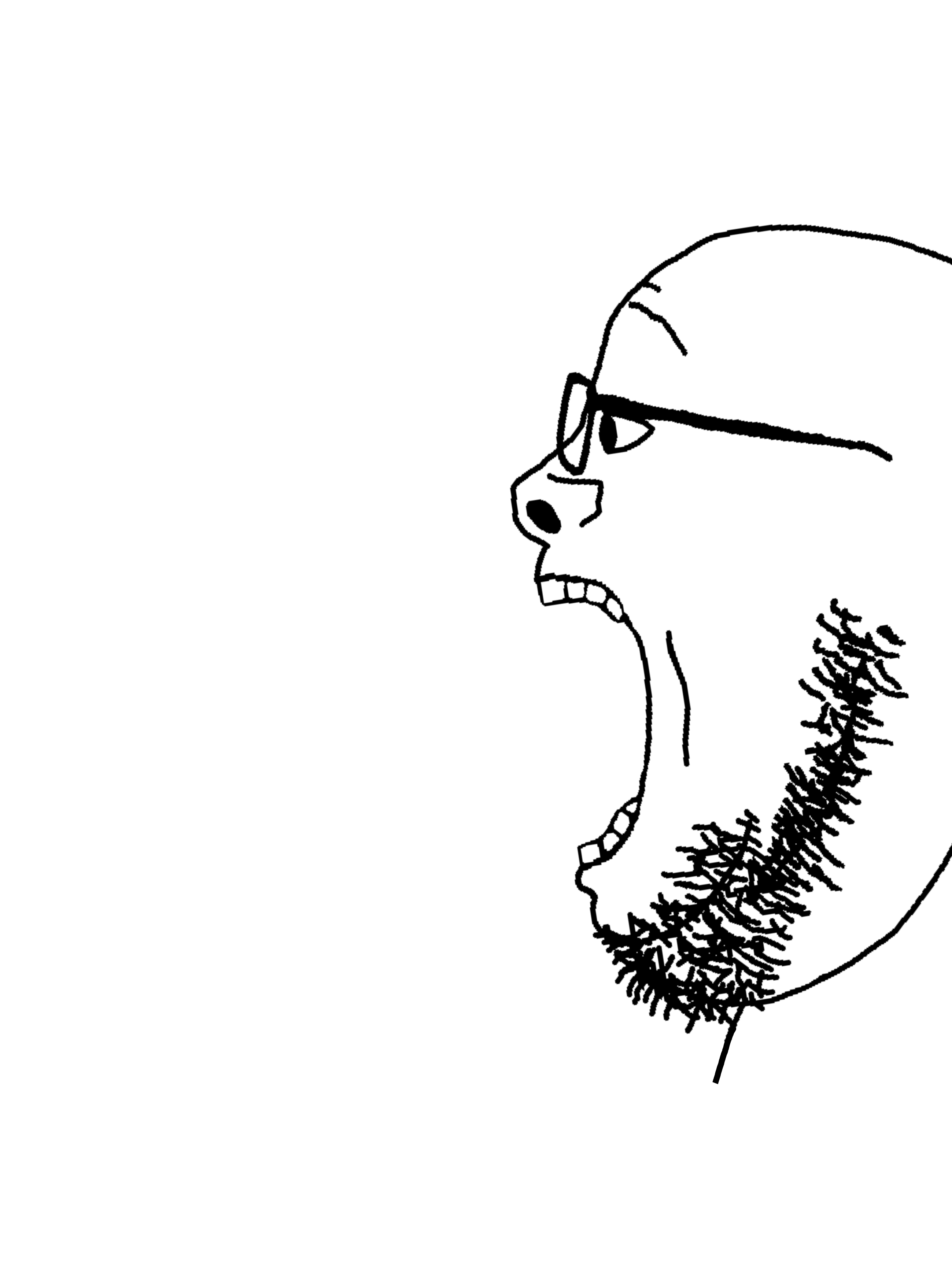 gapejak, gapejak side, 1soyjak, bald, chin, double chin, eyebrows, fat, glasses, looking to the left