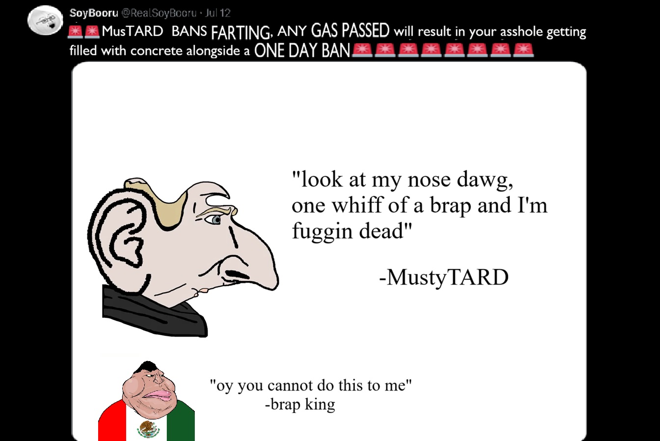 yes chad, yes chinlet, meximutt, 3soyjaks, angry, big ears, big nose, black background, black eyes, black hair