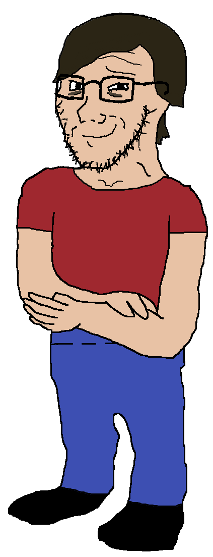 soyak, 1soyjak, black eyes, blue jeans, blue pants, bradar, brown hair, closed mouth, clothes, fat