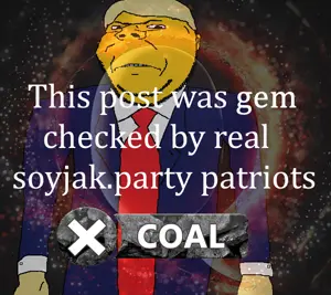 donald trump, gapejak, wholesome soyjak, blonde hair, closed mouth, clothes, coal, ear, frown, hair