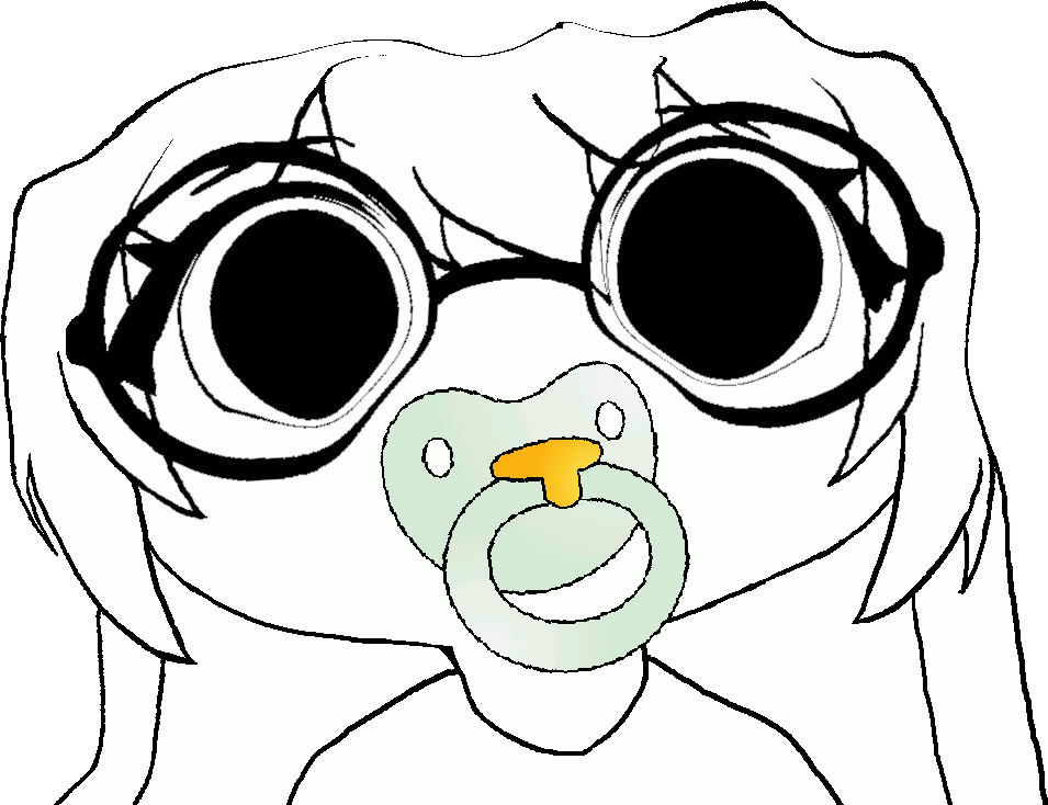 smuglet, 1soyjak, animated, big eyes, closed mouth, distorted, front view, glasses, hair, long hair