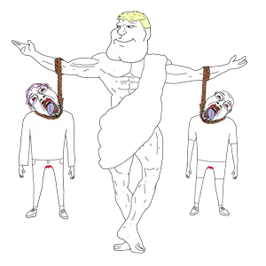 232801 - soybooru.com - 3soyjaks ack bernd bloodshot_eyes buff clothes cobson crying full_body glasses hanging hanging_troonjak looking_at_you muscles muscular_male nation88 rope smile standing stubble transparent_background troonjak uncolored_skin.png