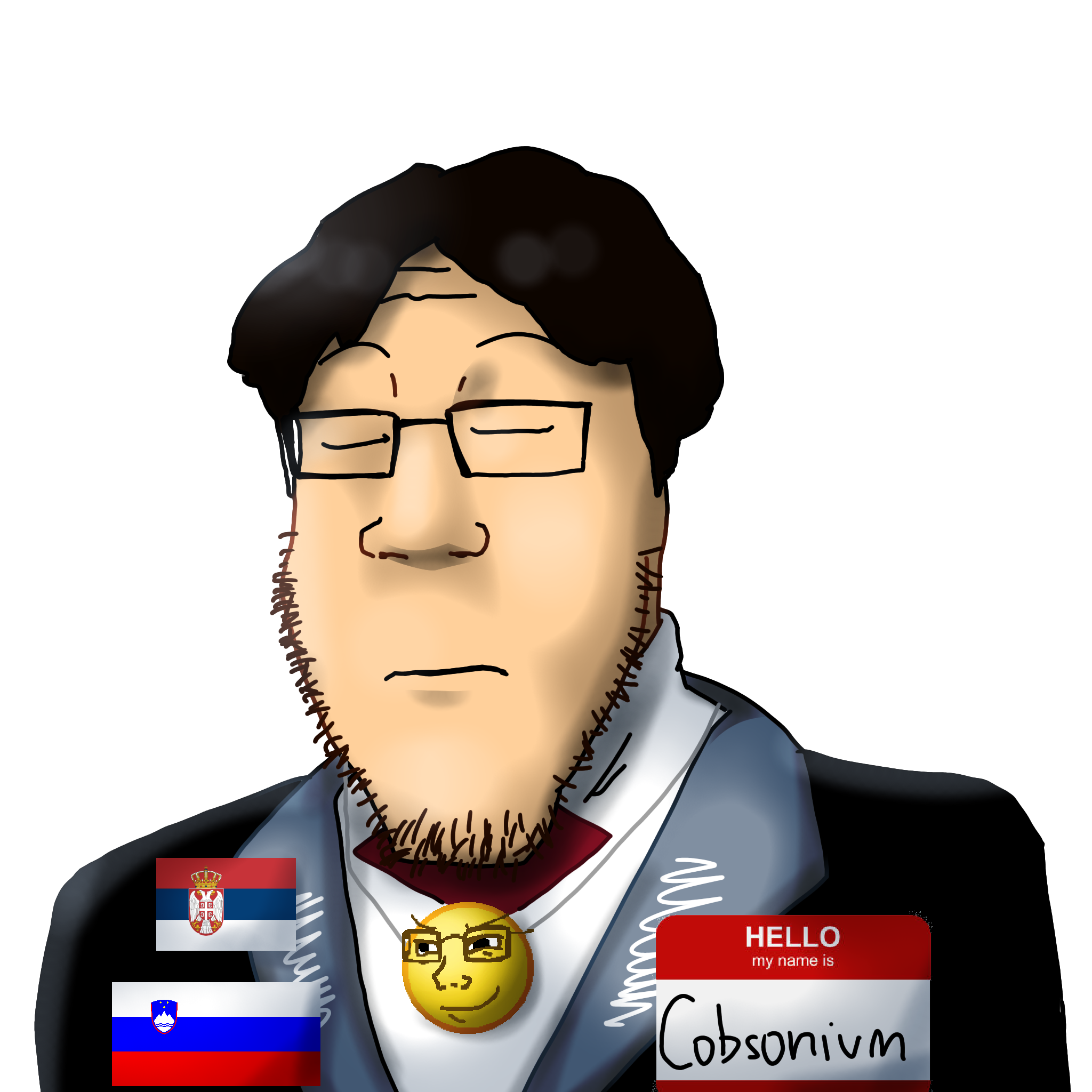 markiplier soyjak, neutralplier, 1soyjak, brown eyes, brown hair, closed eyes, closed mouth, drawfag, glasses, hair