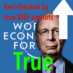 klaus schwab, animated, arrow, bald, blue background, closed mouth, clothes, fact check, front view, glasses
