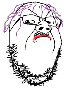 gapejak, angry, closed mouth, frown, glasses, hair, mustache, purple hair, soyjak, stubble