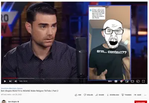 feraljak, angry, ben shapiro, glasses, mustache, open mouth, religion, screenshot, soyjak, stubble