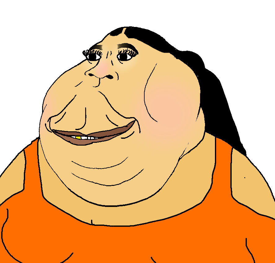 impish soyak ears, meximutt, henry, 1soyjak, black hair, closed mouth, eyebrows, fat, female, gold tooth