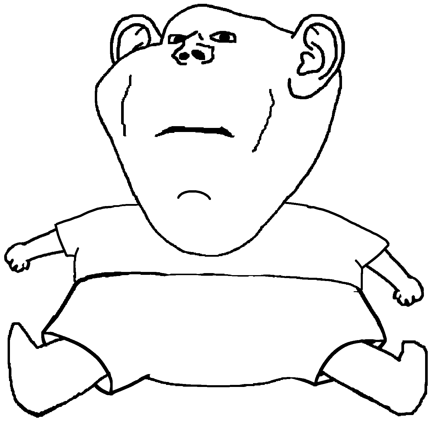 impish soyak ears, markiplier soyjak, neutralplier, pissbaby, 1soyjak, arm, bald, chin, closed mouth, clothes