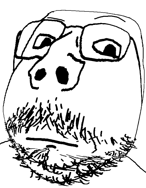 gapejak, mustached gapejak, scholar, 1soyjak, bald, beard, closed mouth, confused, distorted, fisheye lens