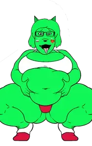 markiplier soyjak, female markiplier, 1soyjak, fat, female, front view, full body, furry, green hair, green skin