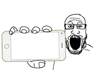 markiplier soyjak, phoneplier horizontal, showing phone, glasses, hair, hands, holding object, holding phone, iphone, open mouth