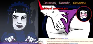 chudjak, impish soyak ears, chudessa, 2panel, 3soyjaks, arm, aroused, ass, ass grabbing, black background