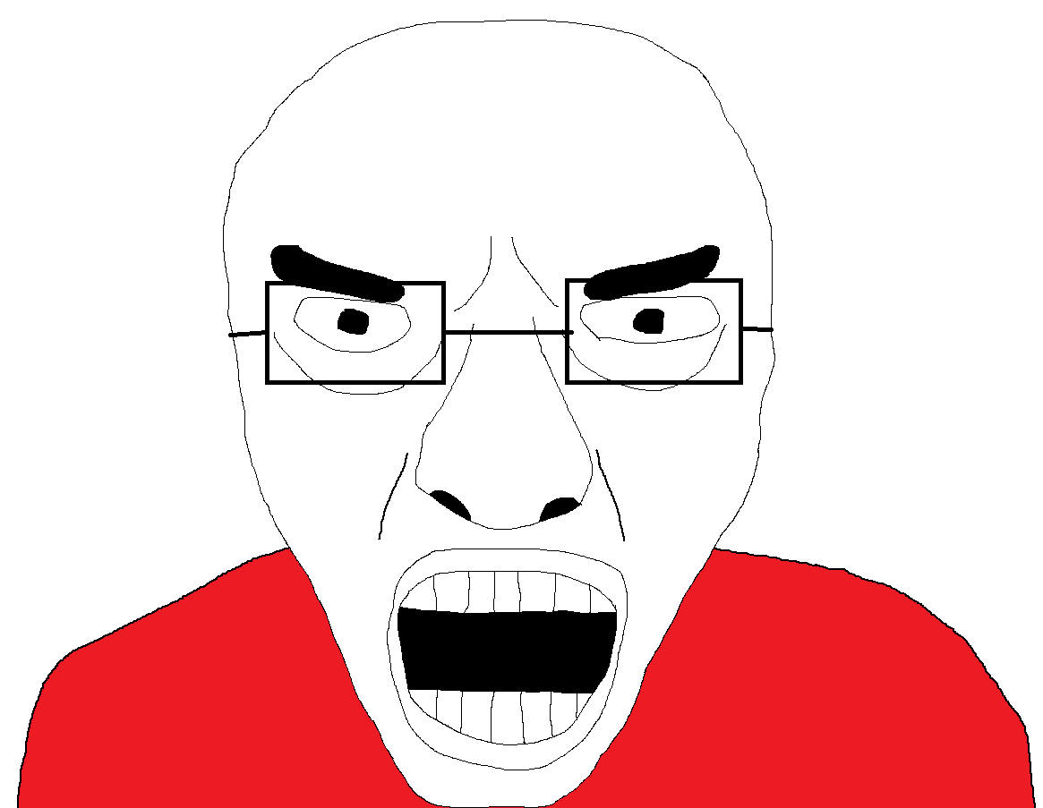 lex luthor, chudjak, luthorchud, 1soyjak, angry, bald, chud, front view, glasses, looking at you