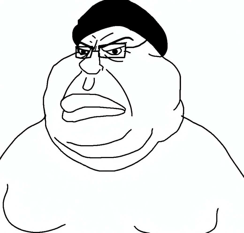 meximutt, beefmutt, 1soyjak, ai slop, angry, bald, black blob on head, closed mouth, eyebrows, fat
