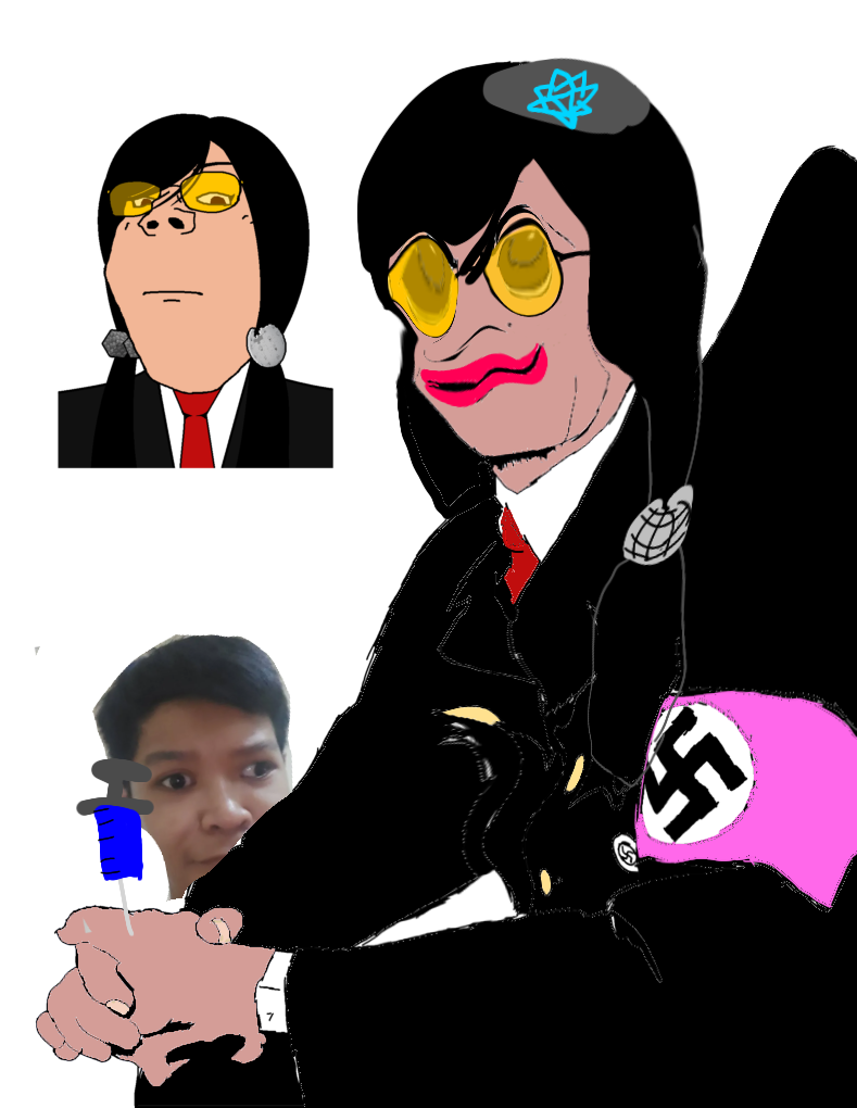 gapejak, unknown, female gapejak, wholesome soyjak, femjak, black hair, black shirt, closed mouth, deformed, female