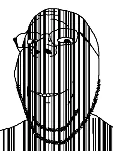 gapejak, wholesome soyjak, 1soyjak, barcode, glasses, monochrome, smile, soyjak, stubble, uncolored skin