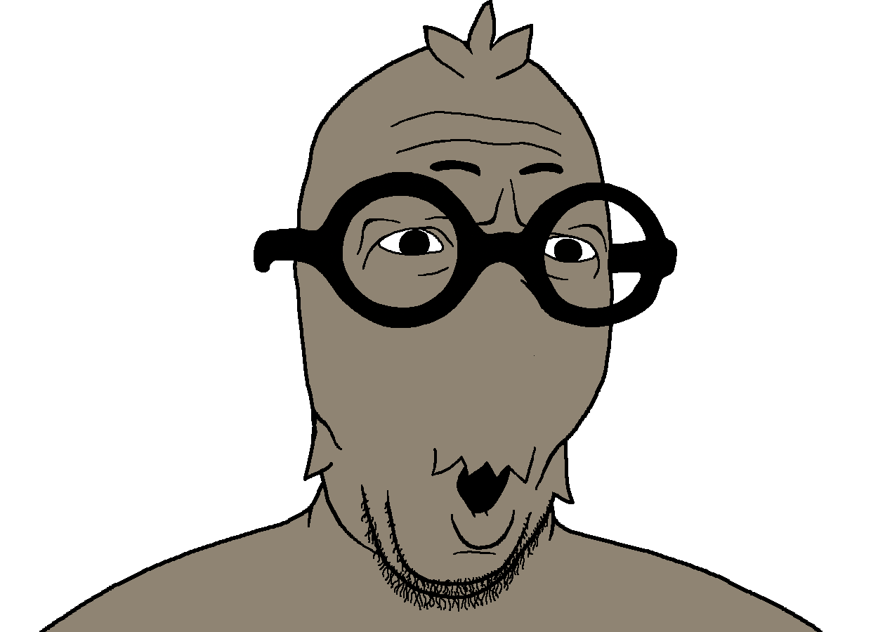 nigel brown, slatejak, 1soyjak, big glasses, cartoon network, forehead lines, fur, glasses, no nose, open eyes